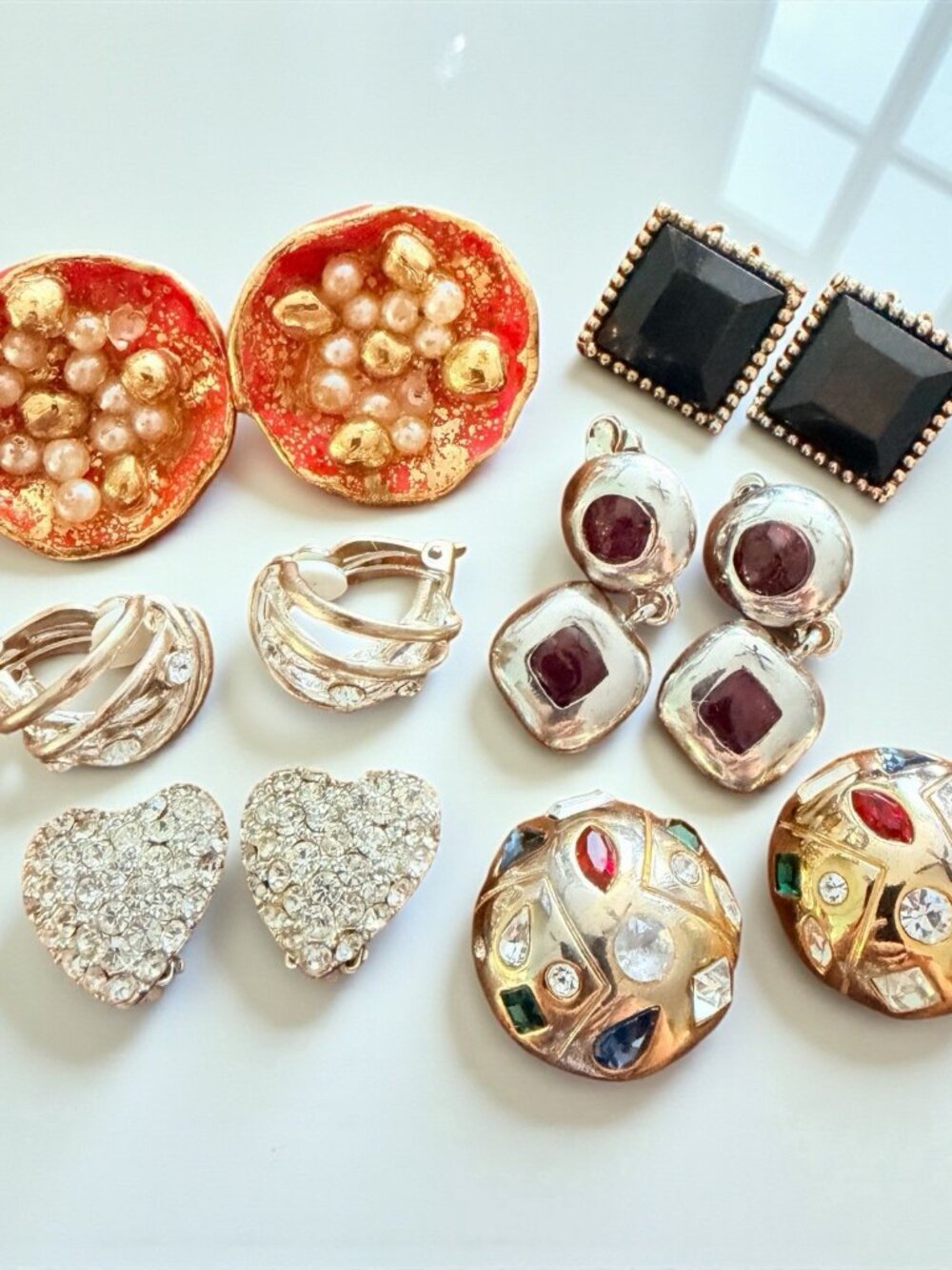Vintage Clip On Earrings Lot Of 6. Some Signed Austria & Leru.
